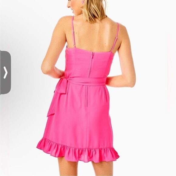 lilly pulitzer alisa wrap dress in aura pink hot pink - Picture 4 of 7